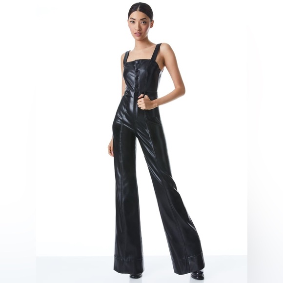 Alice + Olivia Linette Vegan Leather Sleeveless Jumpsuit - Picture 1 of 9